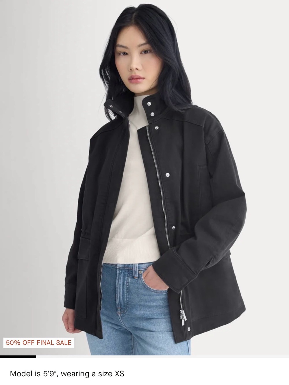 Everlane Black Field Jacket with Snap & Zip Front Pockets Cinch Waist XXS NWT